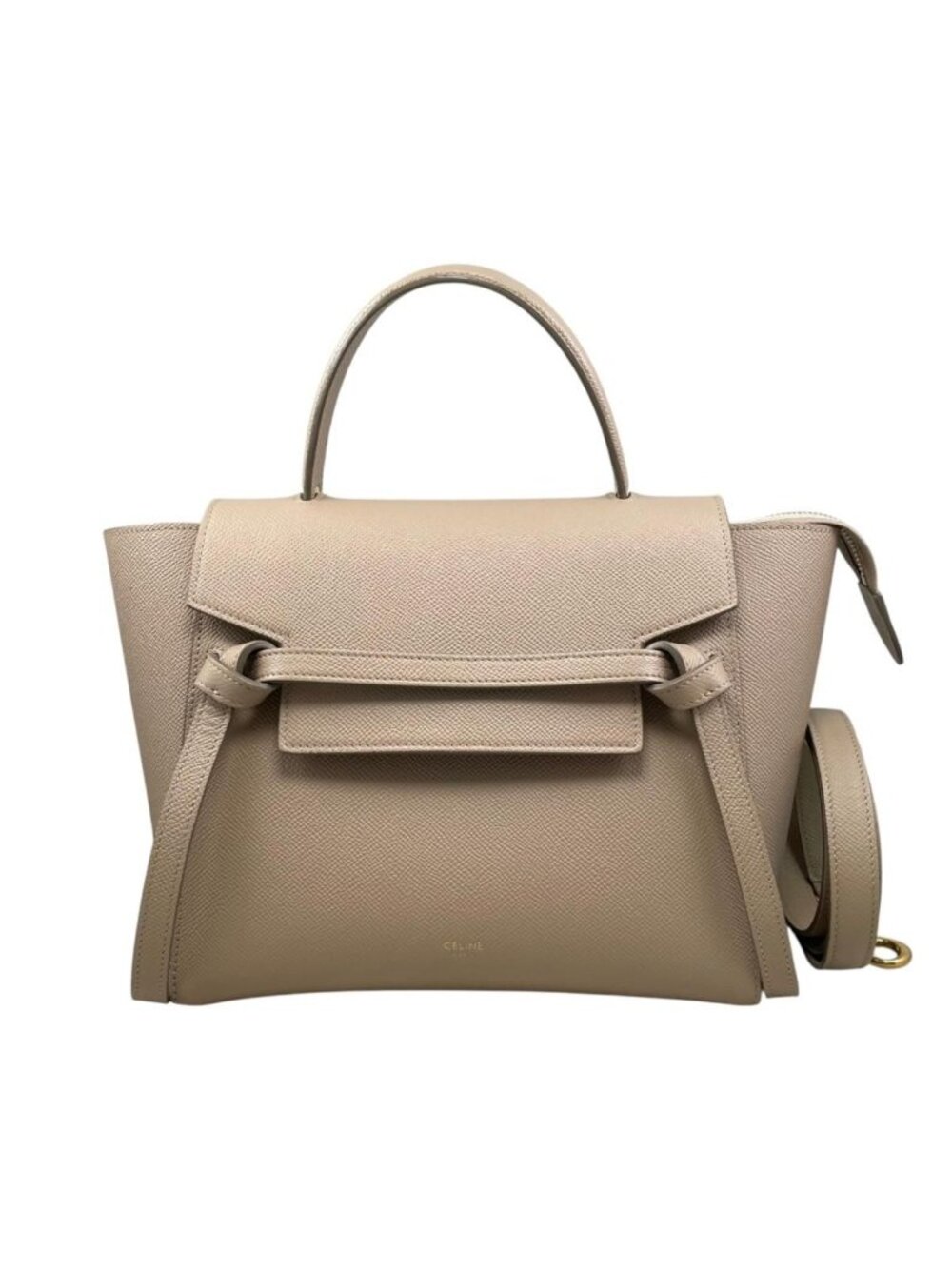 Celine Shoulder Bag Micro Calfskin Logo Beige Gold